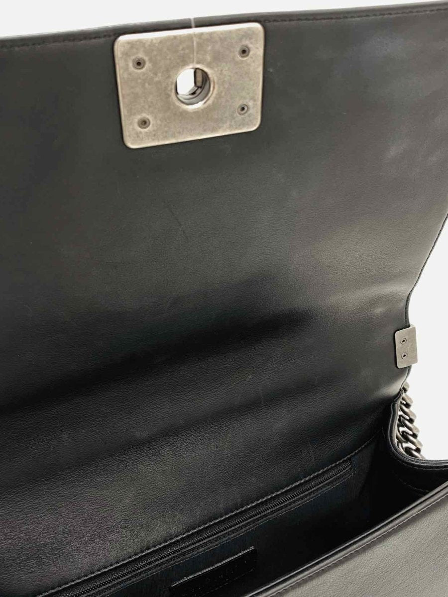 CHANEL Boy Black & White Checkerboard Trim Shoulder Bag