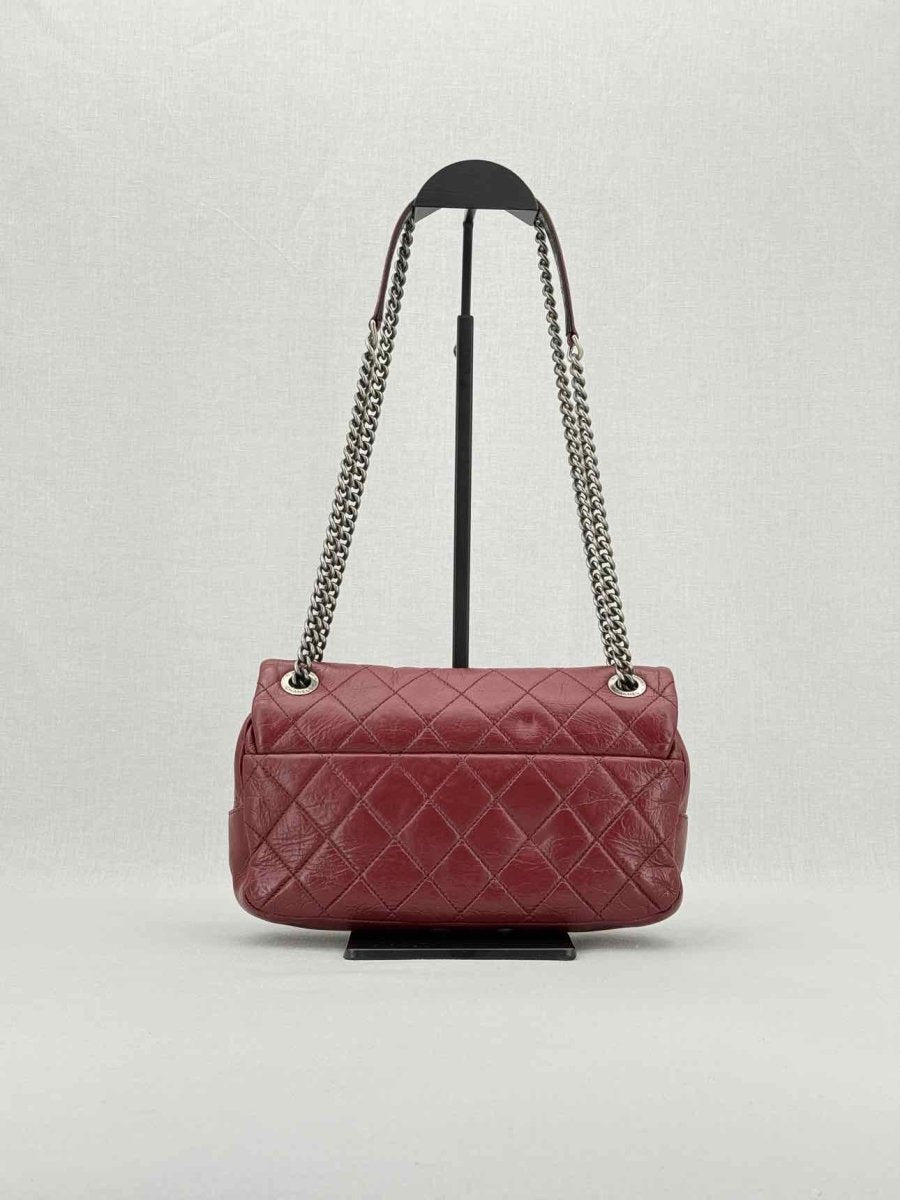 CHANEL Easy Flap Burgundy Quilted Shoulder Bag