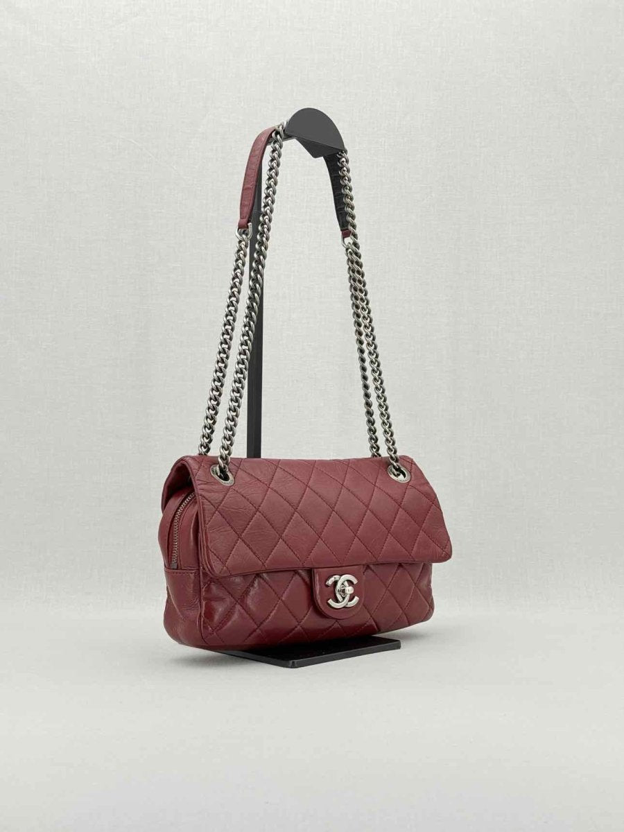 CHANEL Easy Flap Burgundy Quilted Shoulder Bag