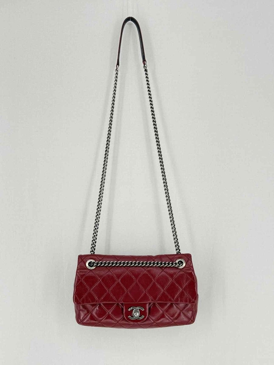 CHANEL Easy Flap Burgundy Quilted Shoulder Bag