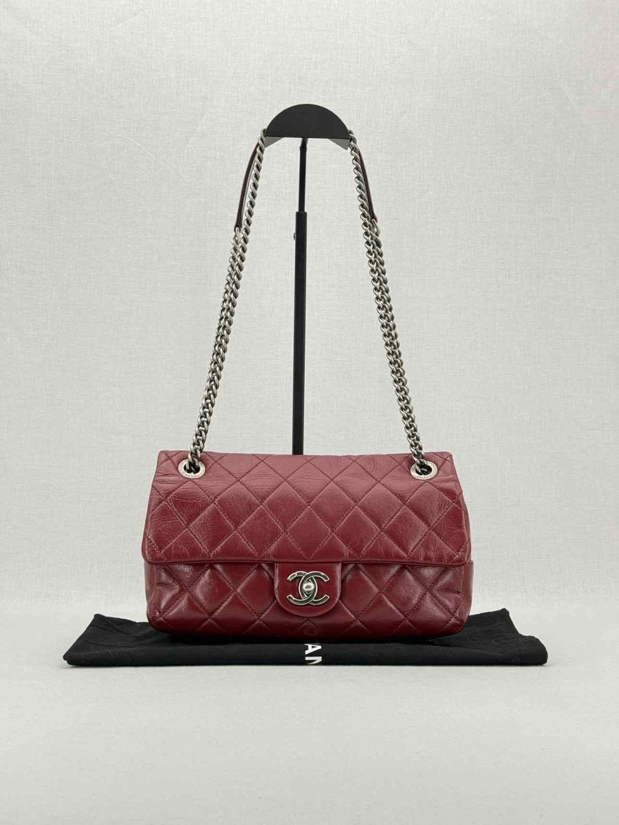 CHANEL Easy Flap Burgundy Quilted Shoulder Bag