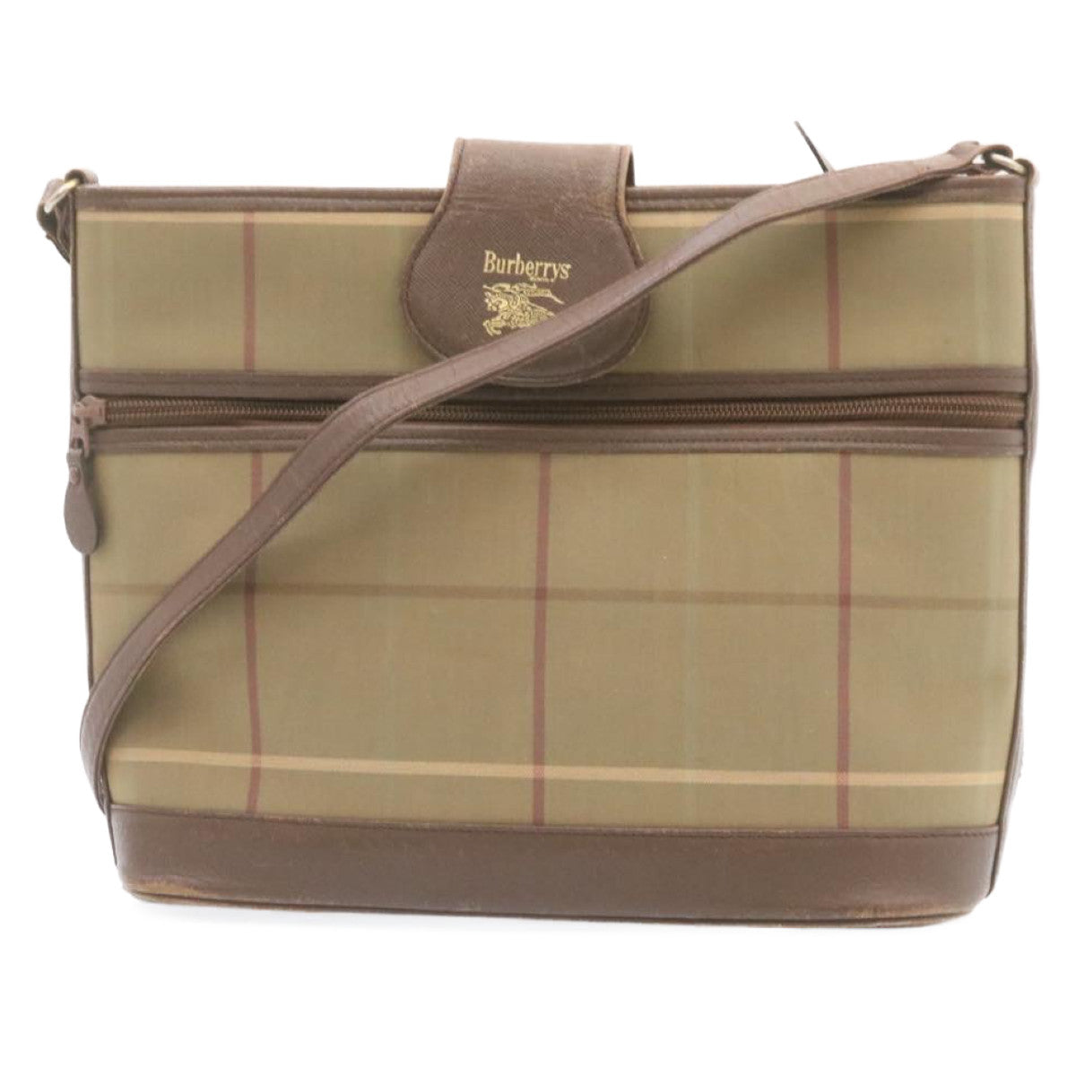 BurberrySS Nova Check Shoulder Bag Khaki Brown Canvas Auth q018