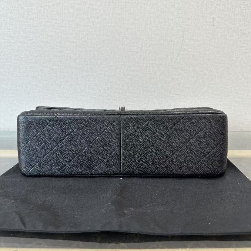 Chanel CF Jumbo Black Caviar Quilted Shoulder Bag