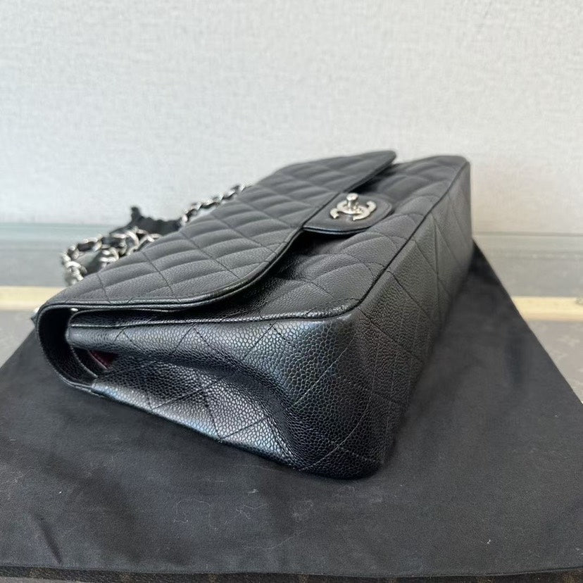 Chanel CF Jumbo Black Caviar Quilted Shoulder Bag