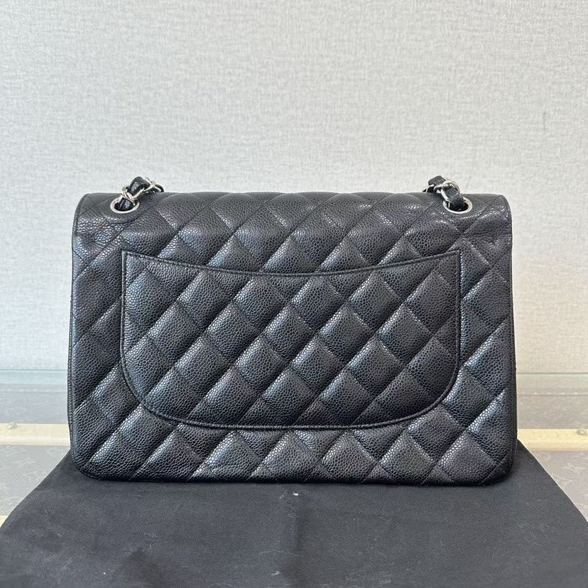 Chanel CF Jumbo Black Caviar Quilted Shoulder Bag