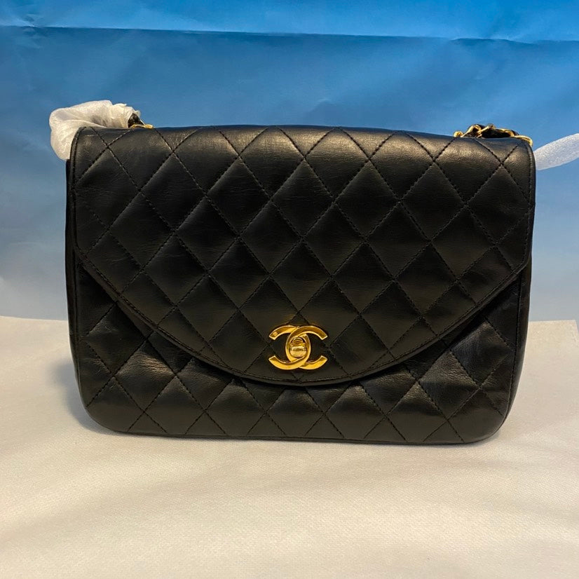 Chanel Vintage Quilted Black Leather Shoulder Bag