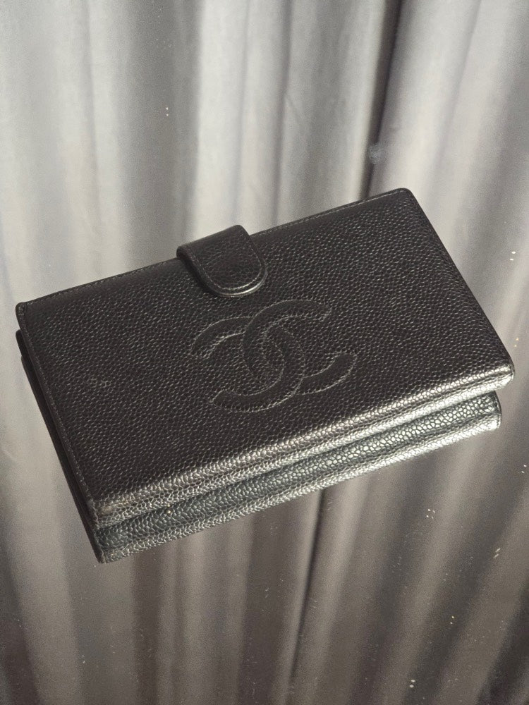 Chanel Caviar Bifold Wallet Black Leather