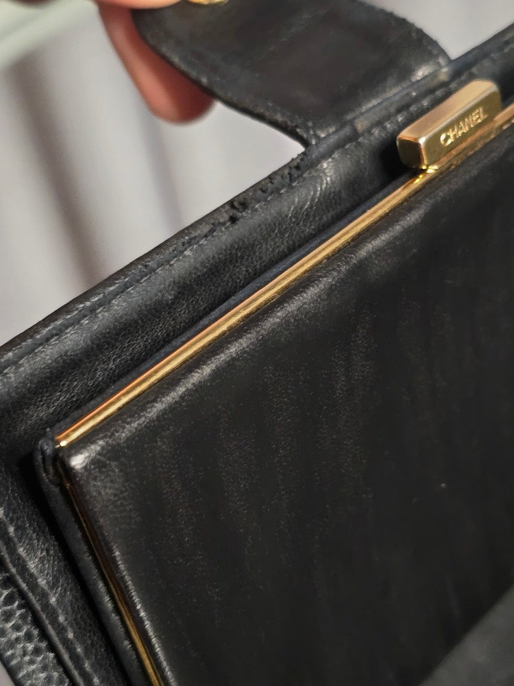 Chanel Caviar Bifold Wallet Black Leather