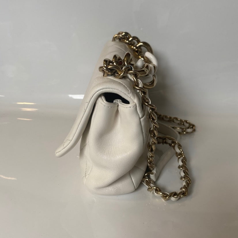 Chanel Classic Flap Bag White Leather Shoulder Bag