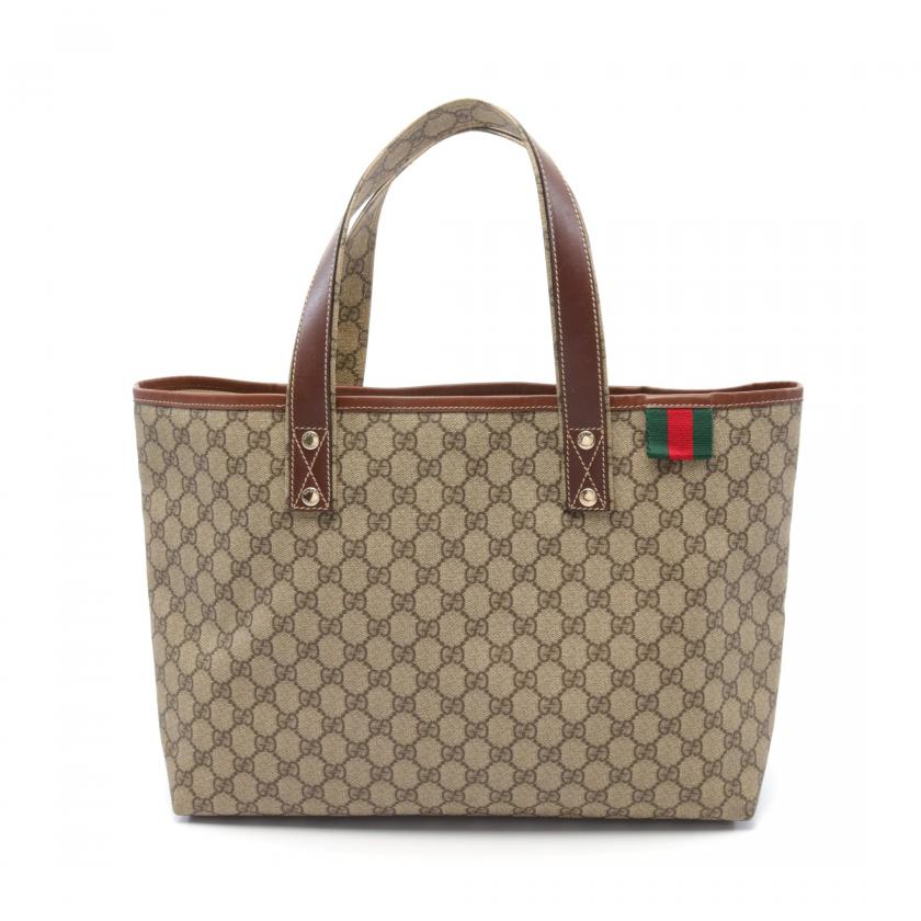 Gucci GG Supreme Sherry Line Handbag Tote Bag Pvc Leather Beige Brown Multicolor 880200