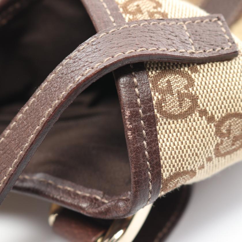 Gucci Abby GG Canvas Shoulder Bag Canvas Leather Beige Dark Brown 881516