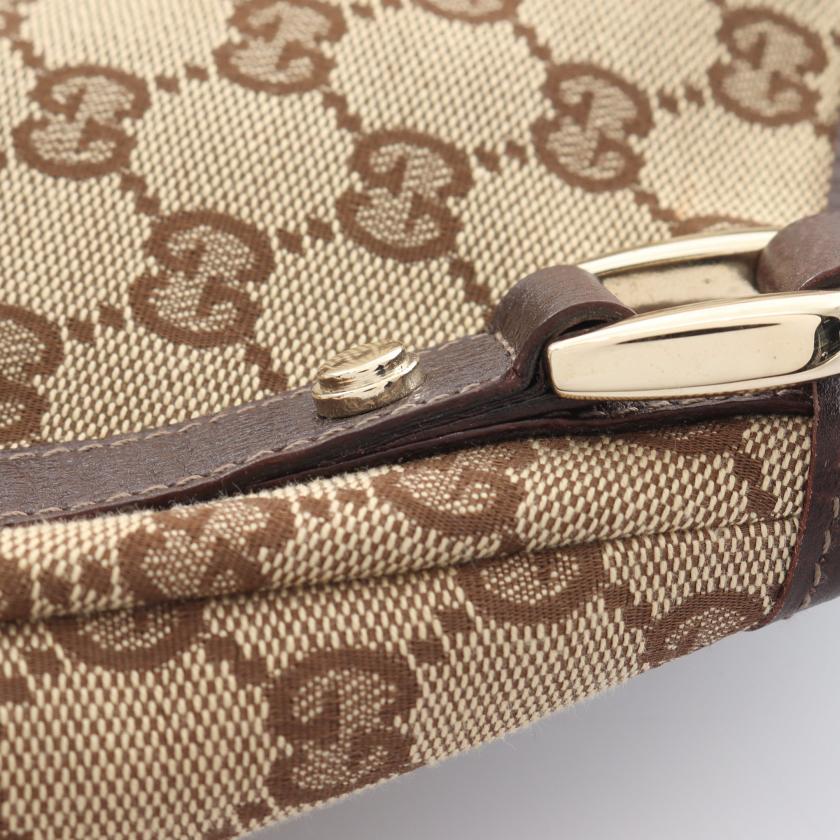 Gucci Abby GG Canvas Shoulder Bag Canvas Leather Beige Dark Brown 881516