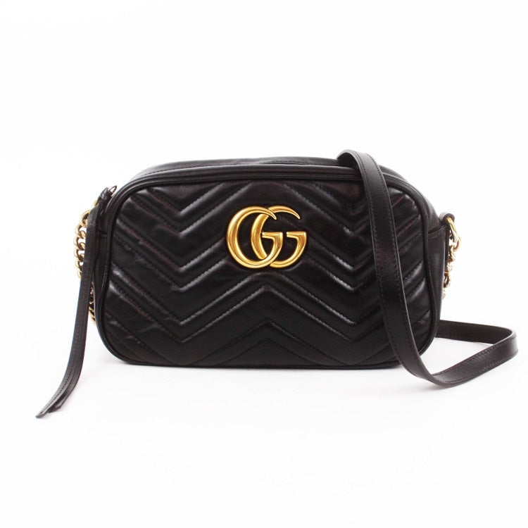 Gucci GG Marmont Black Leather Flap Bag Medium Size