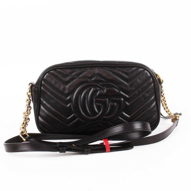 Gucci GG Marmont Black Leather Flap Bag Medium Size