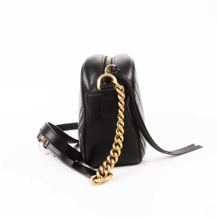Gucci GG Marmont Black Leather Flap Bag Medium Size