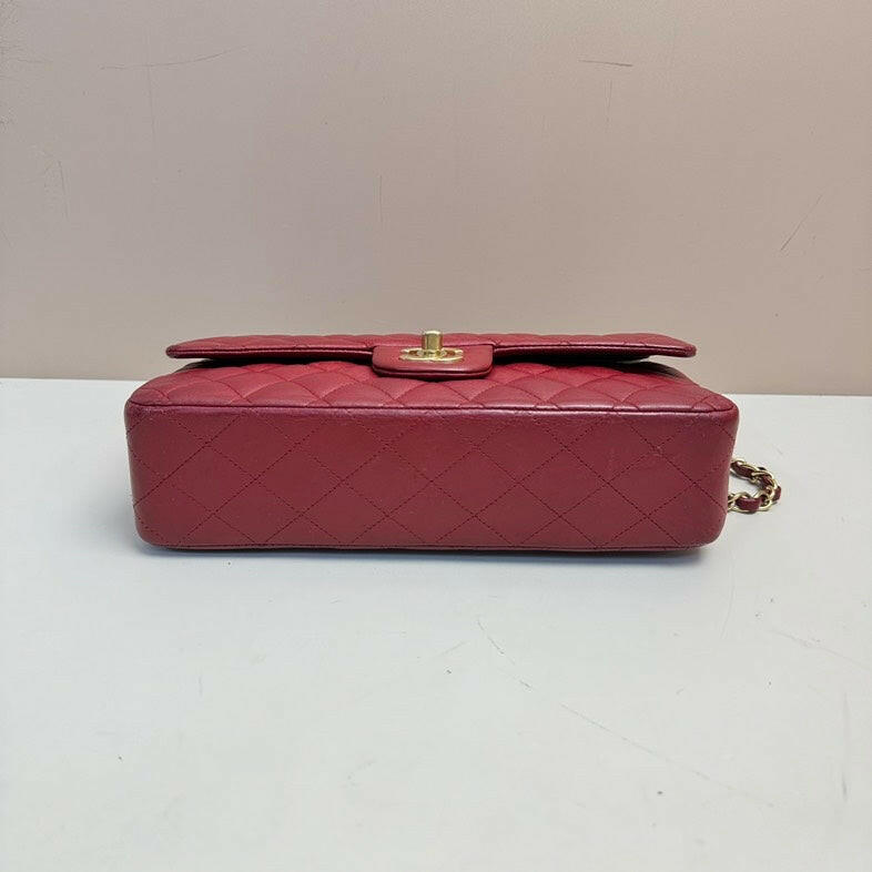 Chanel Lambskin Classic Double Flap Bag Red Gold-Tone Hardware Medium