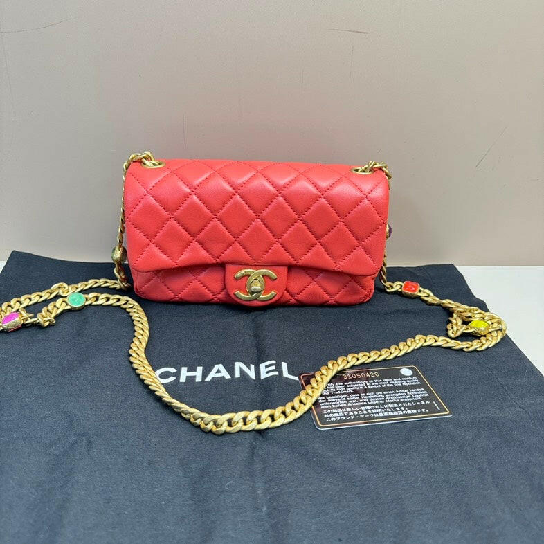 Chanel Red Lambskin Small Flap Bag with Gold Chain - Chanel Classic Flap