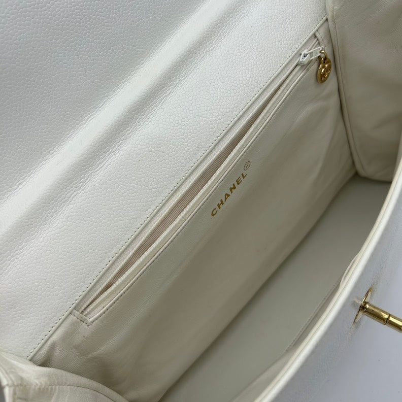 Chanel White Leather Shoulder Bag Medium Size
