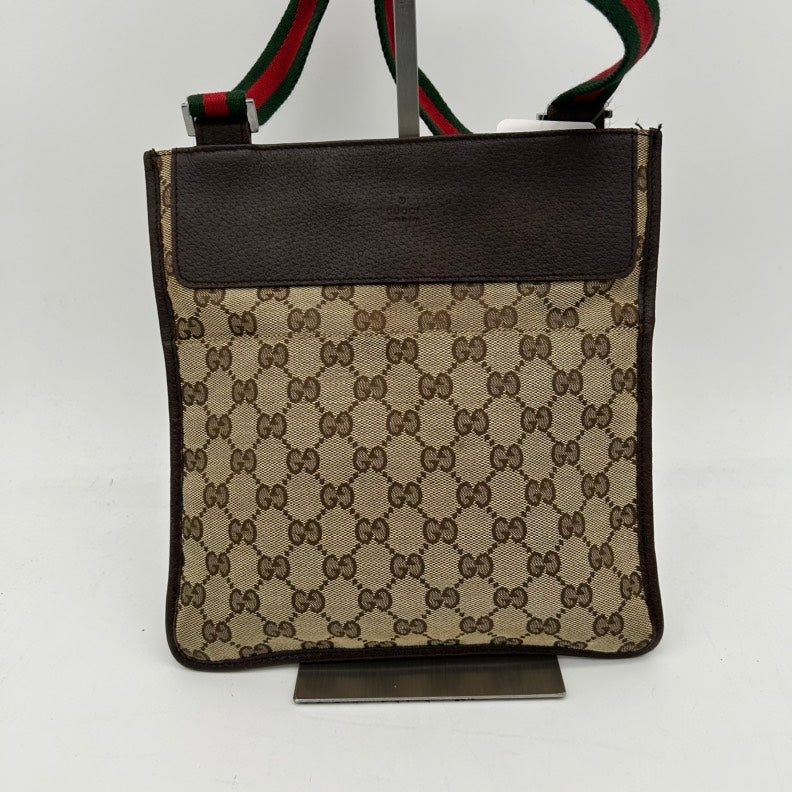 Gucci Beige Brown Canvas Leather Crossbody Bag Medium