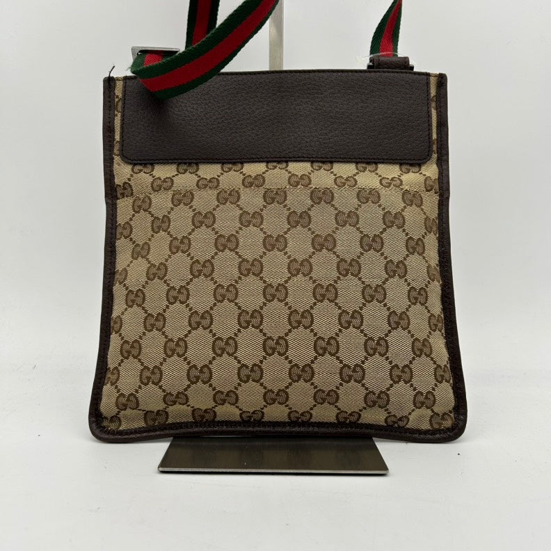 Gucci Beige Brown Canvas Leather Crossbody Bag Medium
