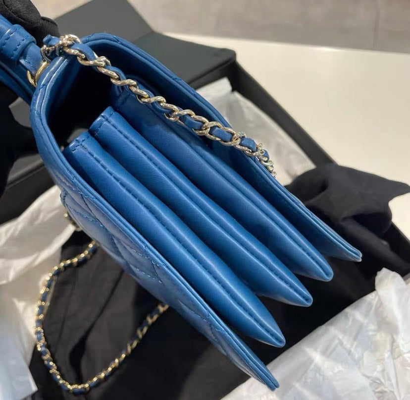 Chanel Quilted Blue Leather Crossbody Bag Small