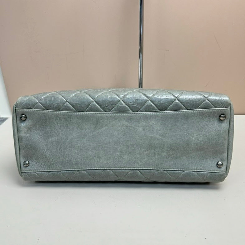 Chanel Calfskin Chain Tote Bag Quilted Silver Medium