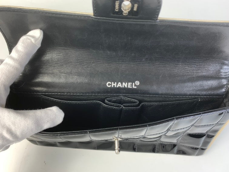 Chanel Black Patent Leather Gold Chain Flap Shoulder Bag
