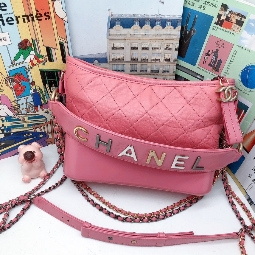 Chanel Pink Leather Quilted Shoulder Bag Medium Chain Strap