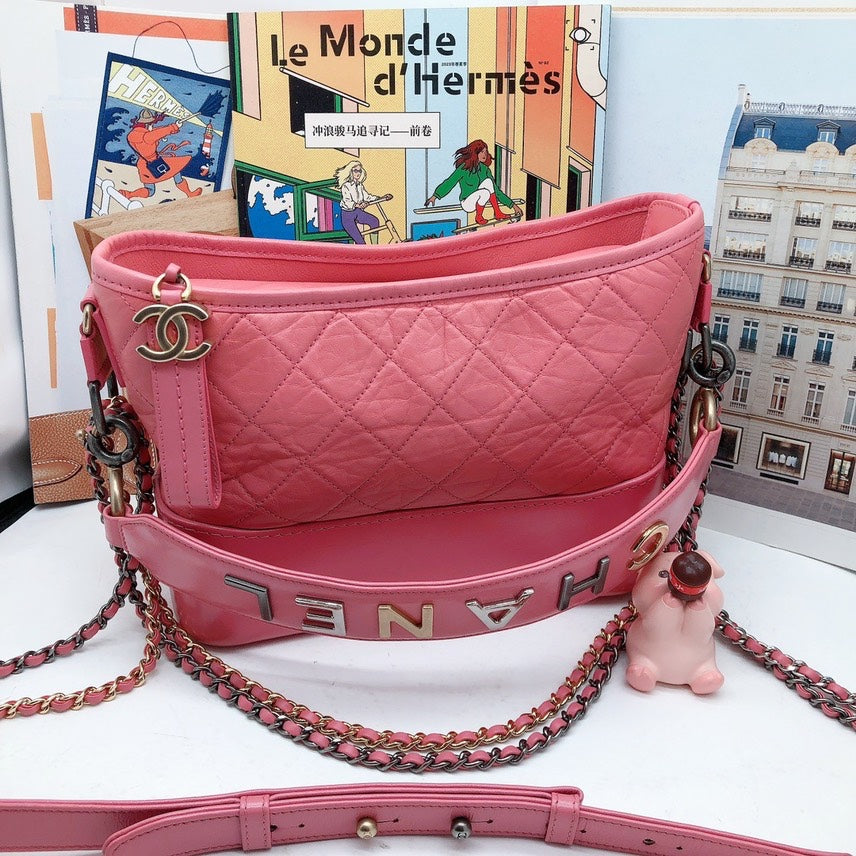 Chanel Pink Leather Quilted Shoulder Bag Medium Chain Strap