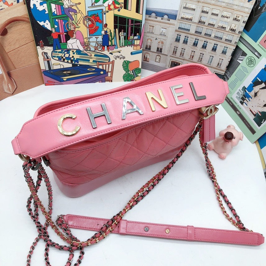 Chanel Pink Leather Quilted Shoulder Bag Medium Chain Strap