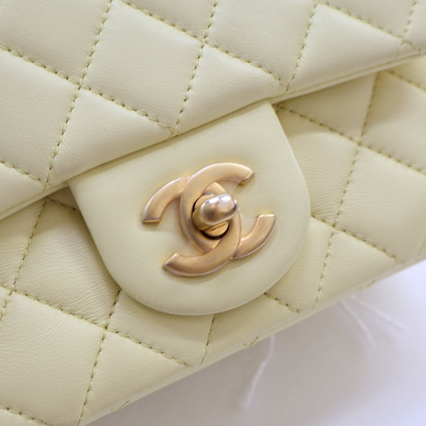 Chanel Mini Square Flap Yellow Lambskin Sweet Camellia Bag