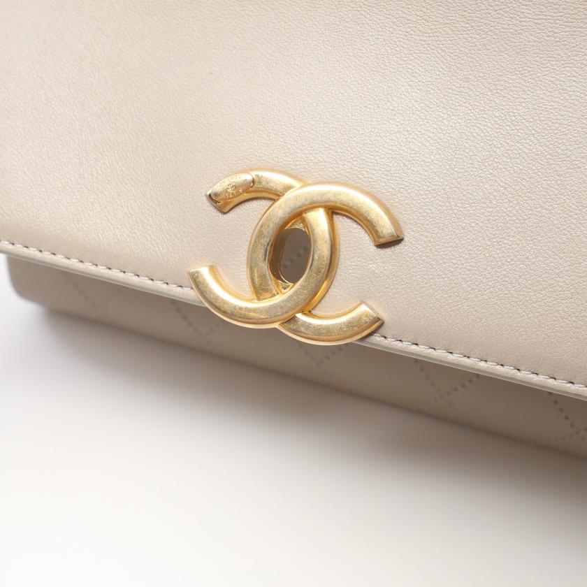 Chanel Matelasse Rue Cambon Chain Shoulder Bag Gray Lambskin Gold Hardware WAY