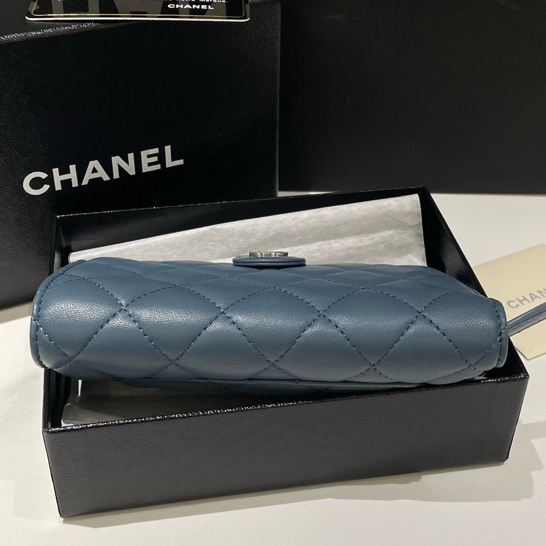 Chanel Quilted Lambskin Wallet, Blue, 16(2012) #11806 - 99% New Condition