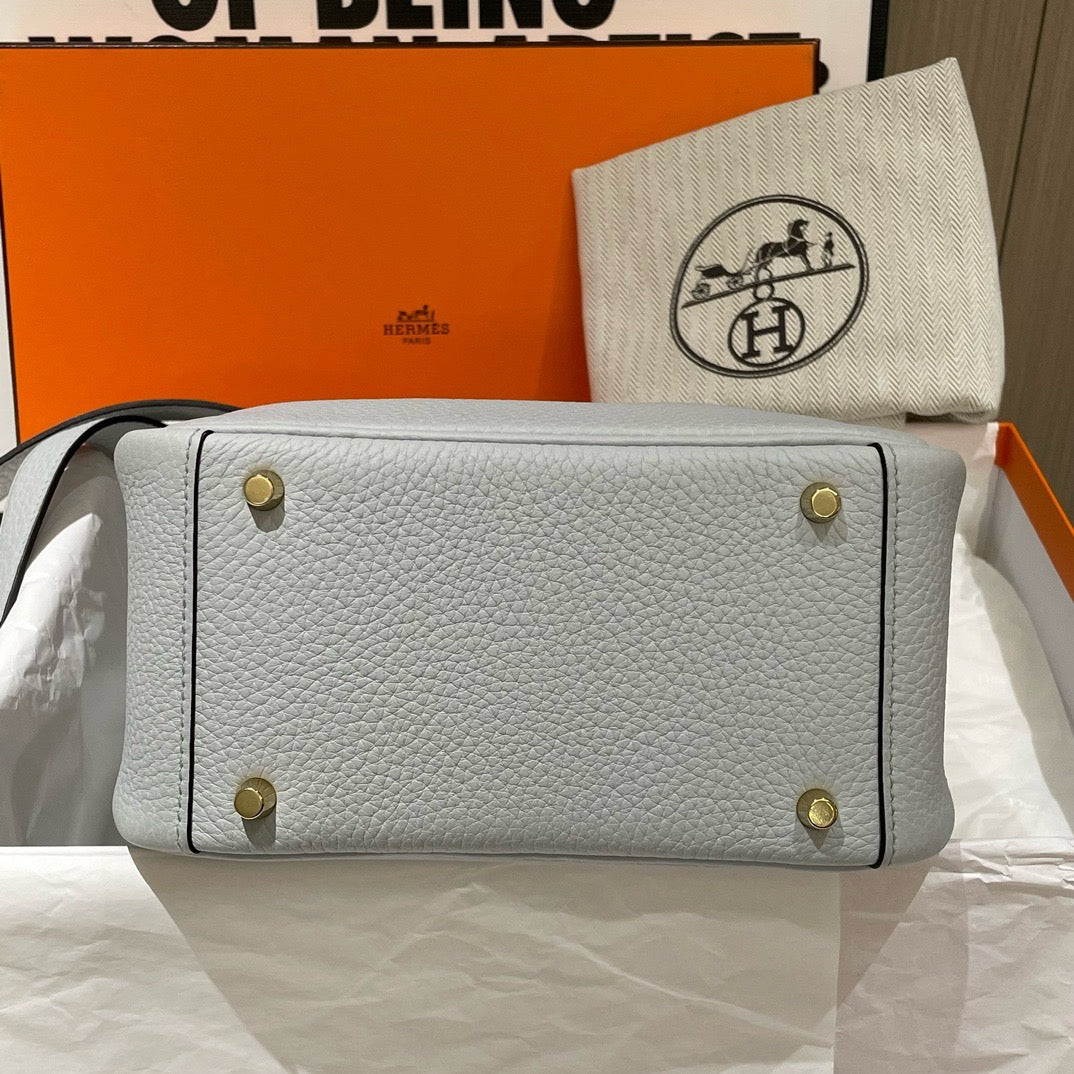 Hermes Mini Lindy Clemence Leather T0 Blue Brume Mini Bag - 99% New