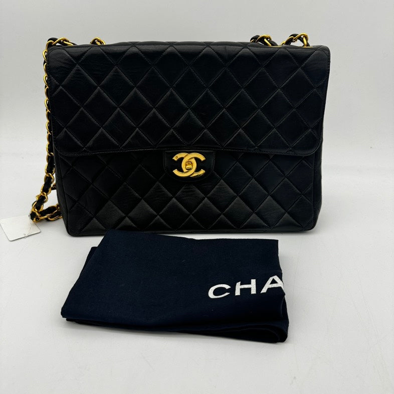 Chanel Quilted Black Leather Shoulder Bag Medium