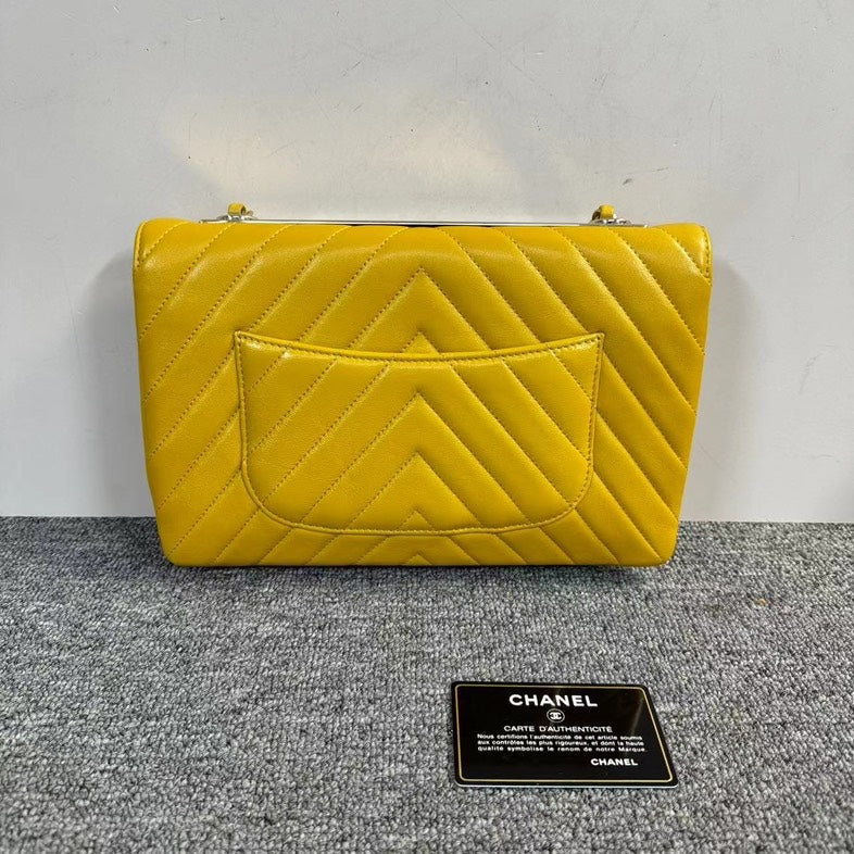 Chanel Trendy CC Yellow Leather Chevron Quilted Shoulder Bag Small