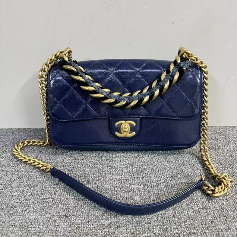 Chanel Navy Blue Quilted Leather Chain Shoulder Bag