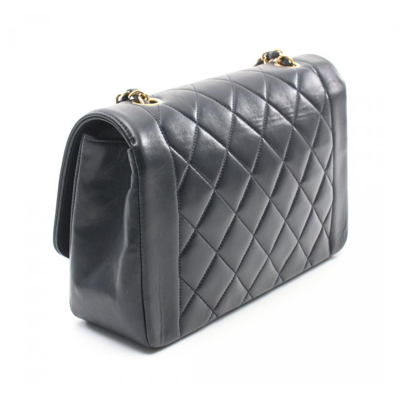 Chanel Matelasse Diana Flap Chain Shoulder Bag Lambskin Dark Navy Gold Hardware Vintage
