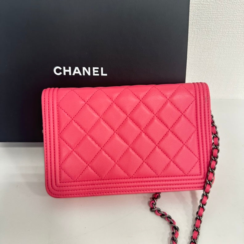 Chanel Boy Lambskin Quilted Wallet on Chain Pink 19 Series