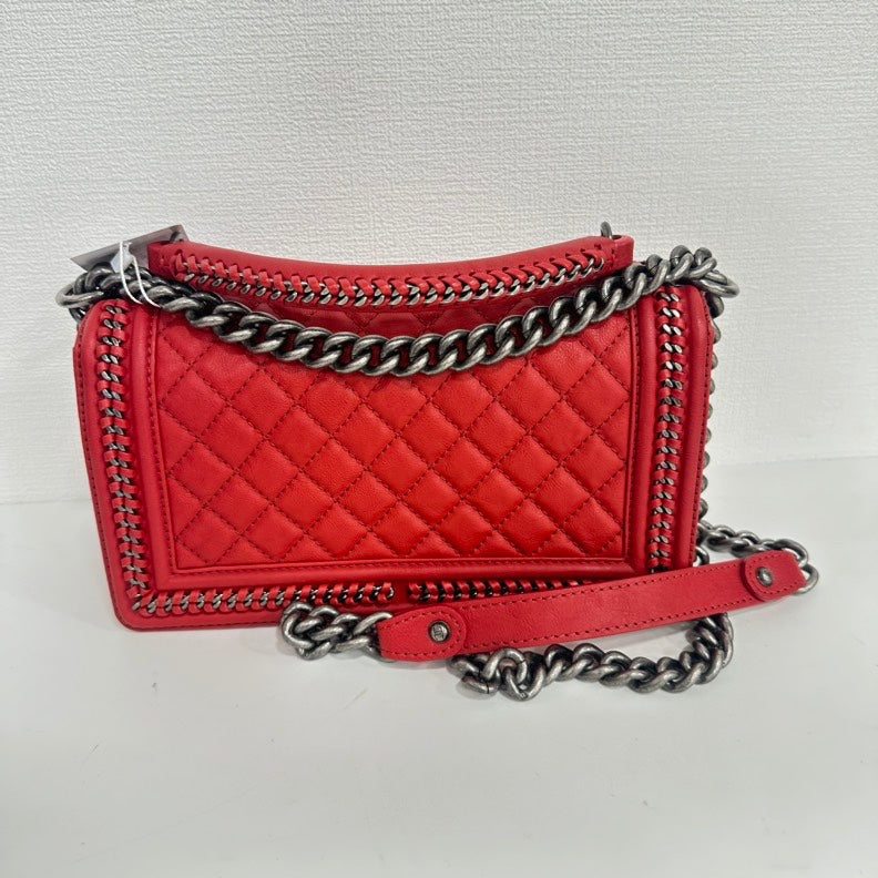 Chanel Boy Red Calfskin Top Handle 2way Bag