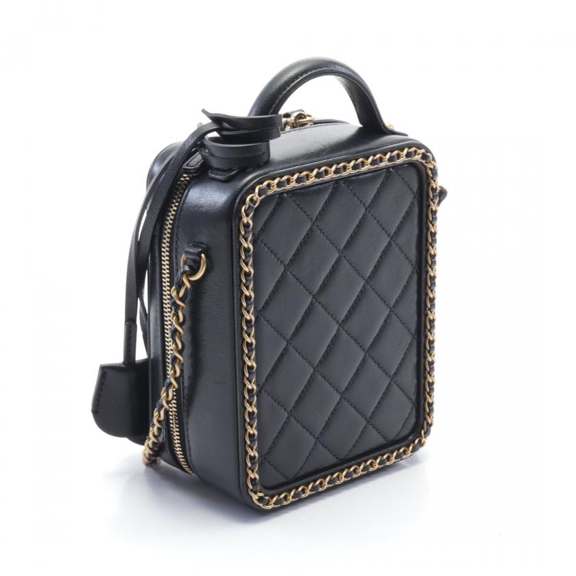Chanel CC Figley Lambskin WAY Chain Shoulder Bag Black Gold Hardware