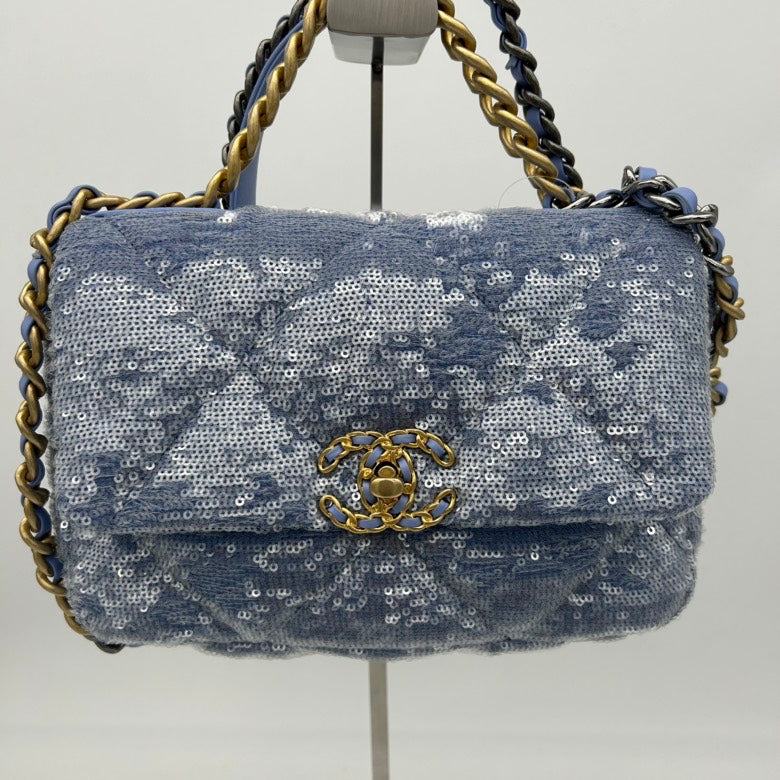 Chanel Canvas 2ways Bag Blue Flap Small