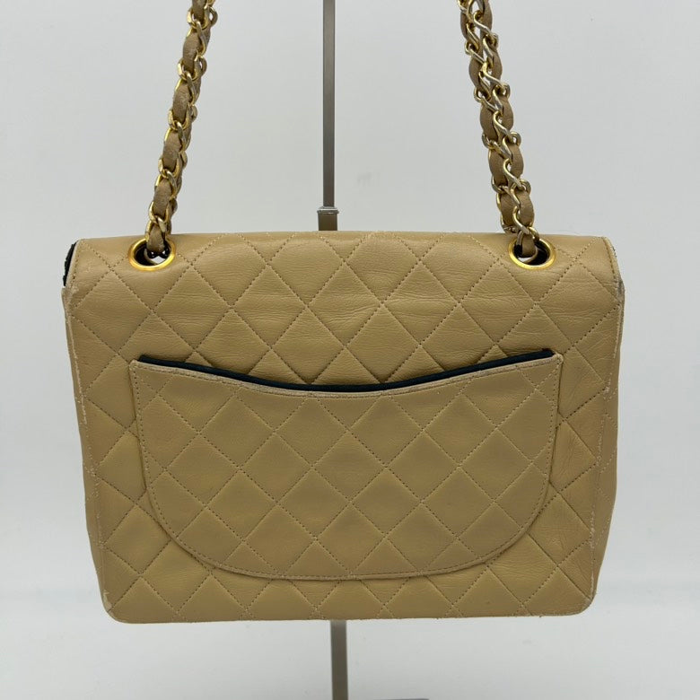Chanel Beige Leather Quilted Shoulder Bag Medium Size