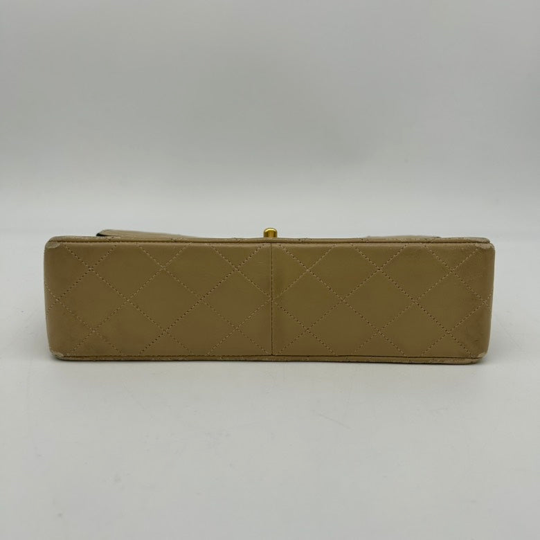 Chanel Beige Leather Quilted Shoulder Bag Medium Size