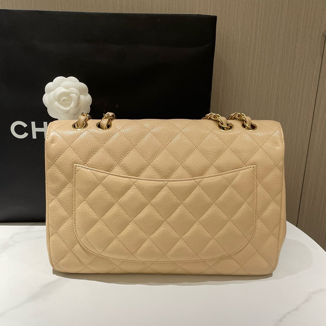 Chanel Classic Single Flap Jumbo Beige Caviar Leather 2010