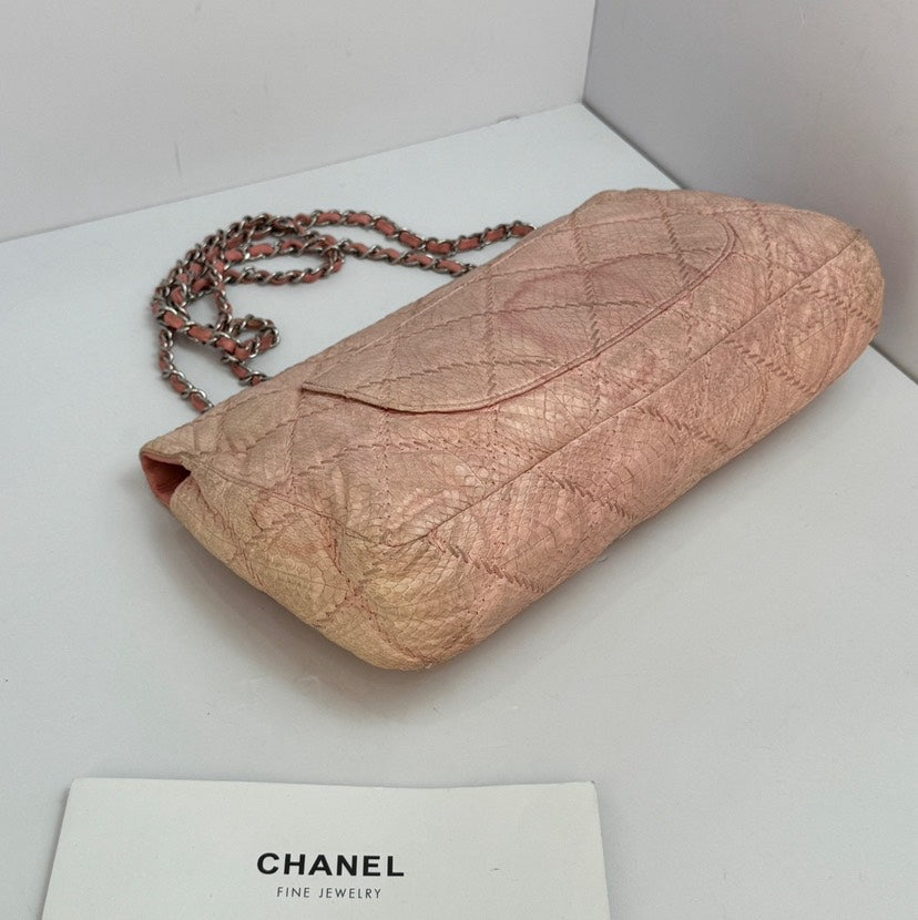 Chanel Sakura Pink Snake Skin CF Chain Crossbody Bag 34cm