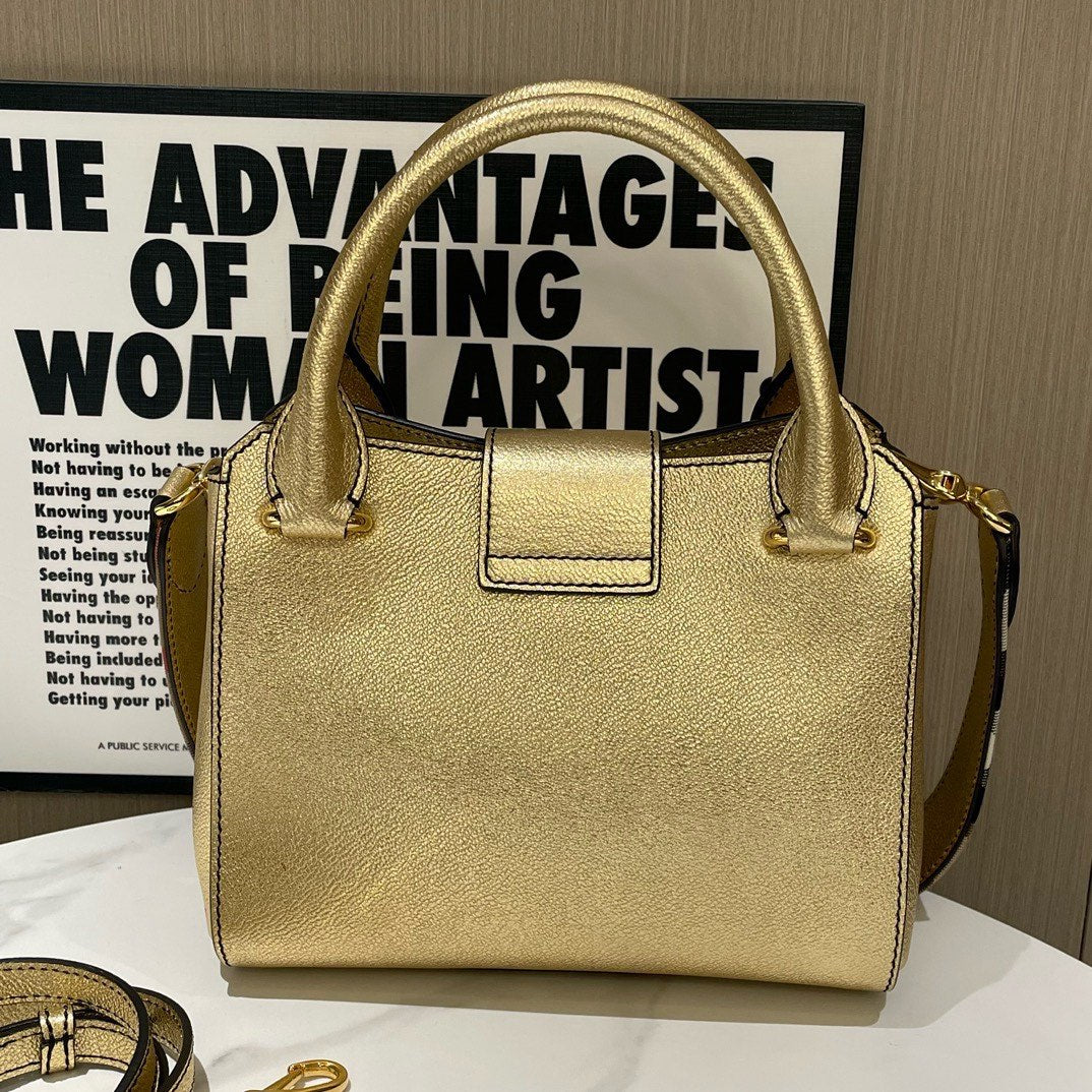Burberry Gold Calfskin Crossbody Bag Medium