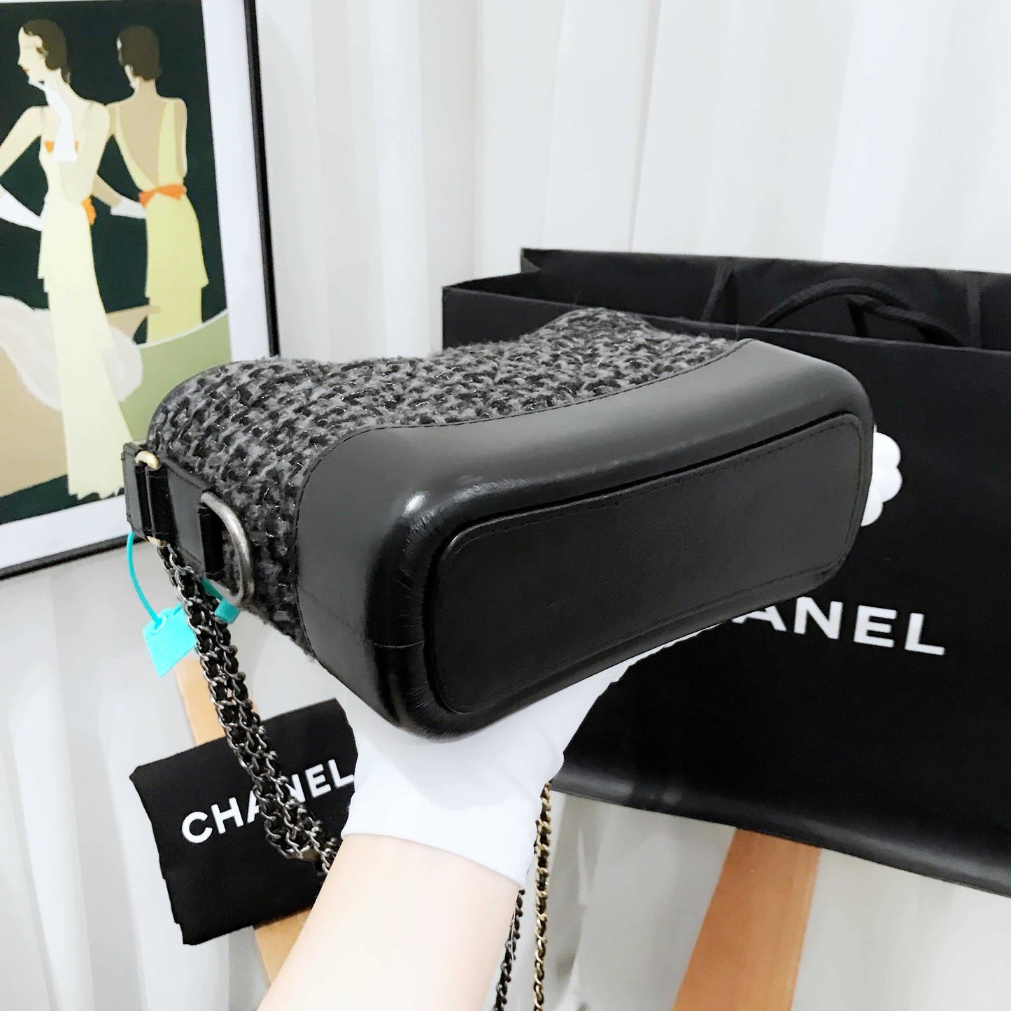 Chanel Wandering Black Tweed Leather Shoulder Bag Medium