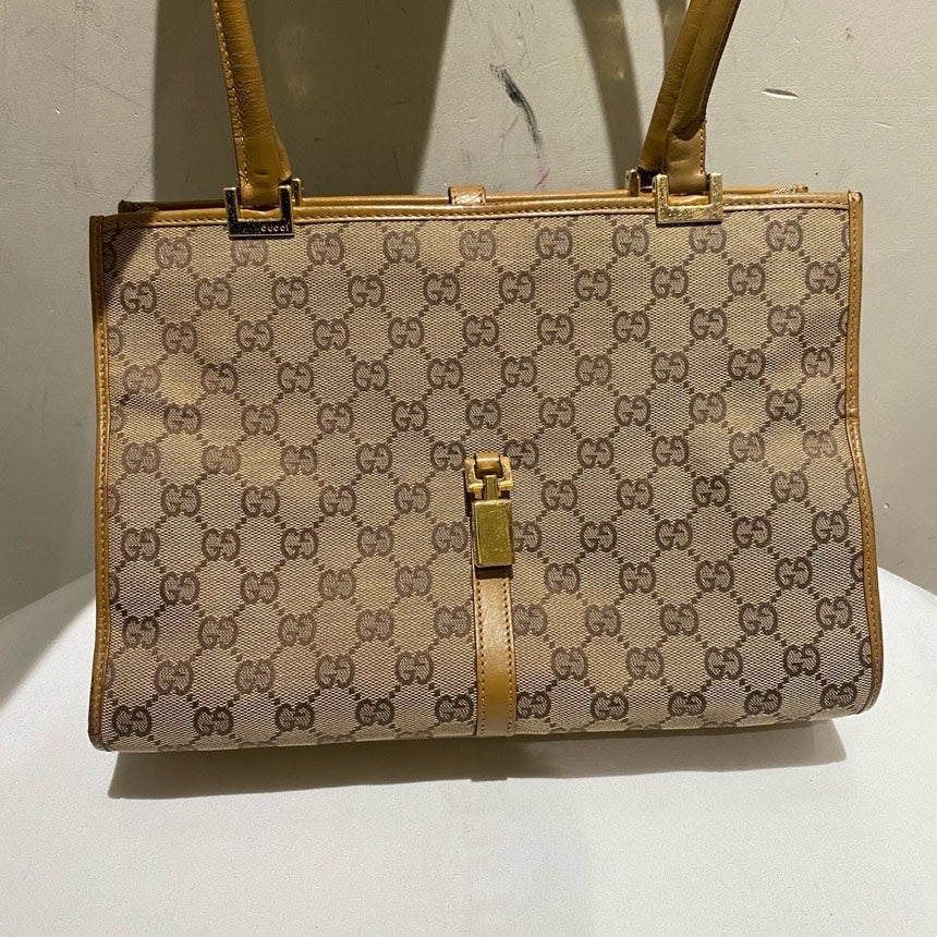 Gucci Monogram Beige Canvas Tote Bag Large