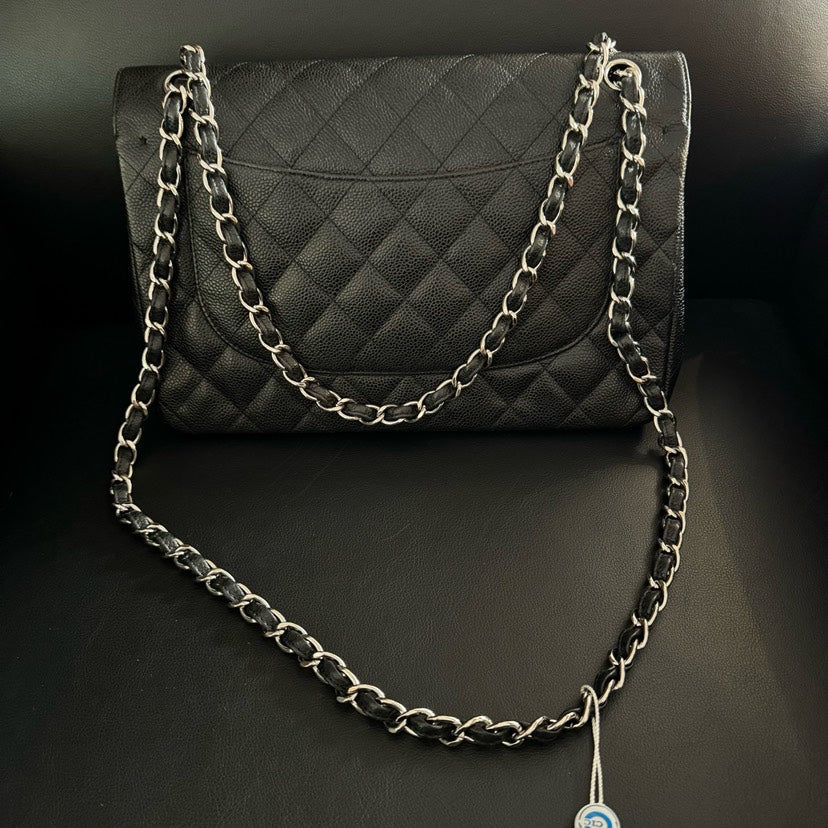 Chanel CF Jumbo Caviar Black Quilted Leather Shoulder Bag xxcm